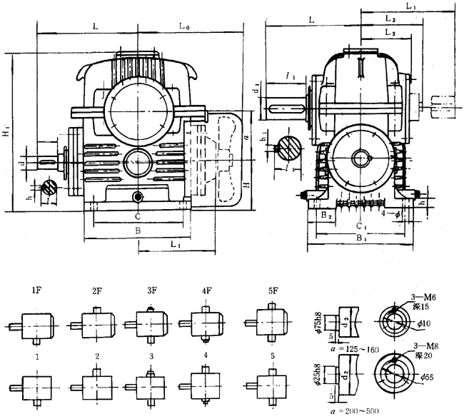 蝸輪減速器外形、安裝尺寸
